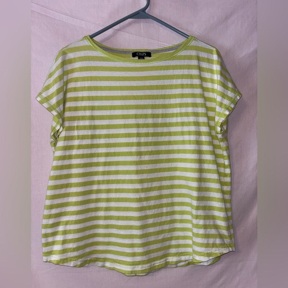 Chaps Lime and White Striped Short Sleeve Top